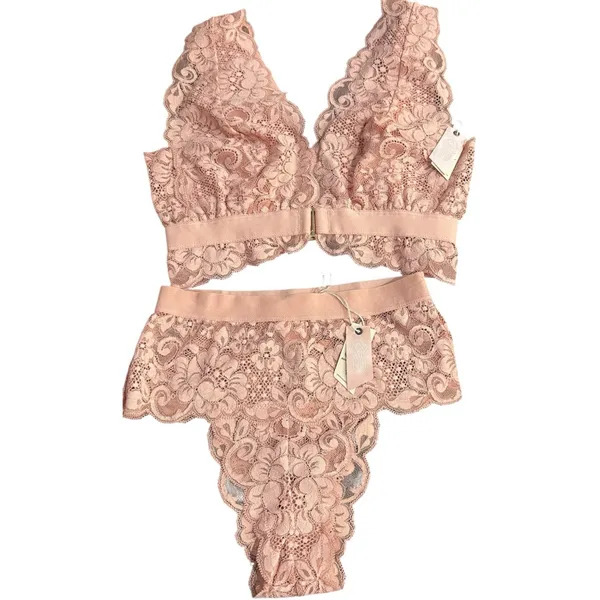 Free People x‎ We Are HAH Got Ur Back Lace Bra & Panty Set Copper Rose Sz XS New - Image 3