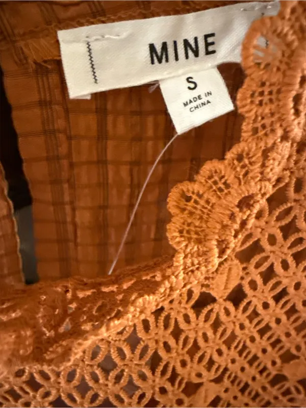 Woven Lace Yoke Puff-Sleeve Top - Tan - Image 3