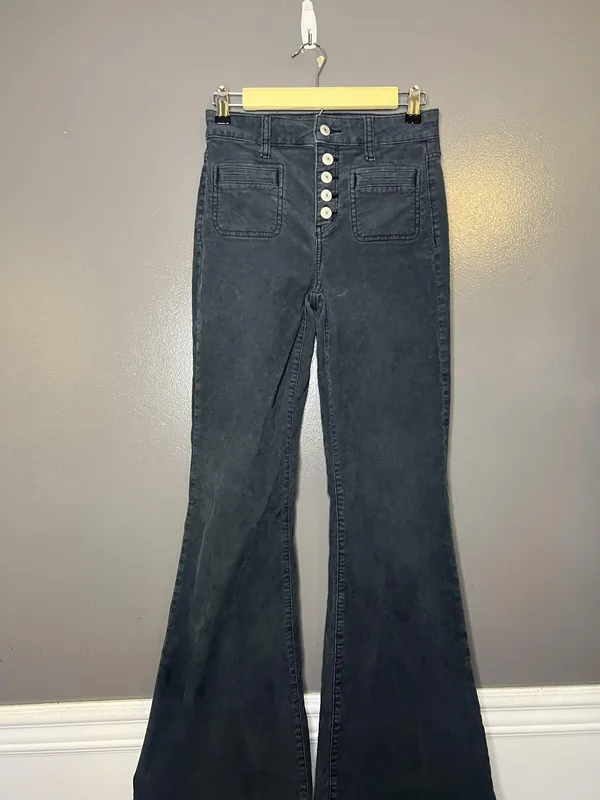 American Eagle Outfitters Pants Womens 0 Gray Hi-Rise Flare Corduroy Stretch - Image 2