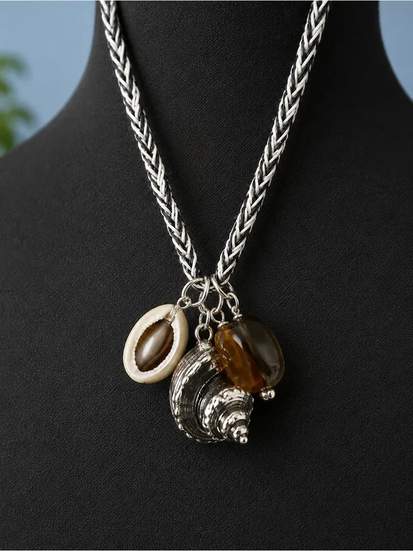 NEW Free People Ride Along Braided Strand Necklace Shell Black - Image 5