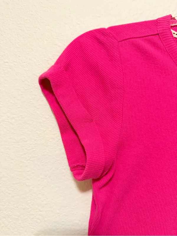 Pilcro baby polo Tee, short sleeve, ribbed, fuchsia pink, sz XS - Image 2