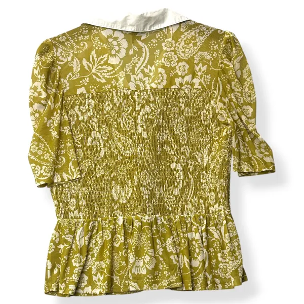 Maeve Blouse Mesh Olive Green Floral Smocked Peplum Cottagecore Boho‎ Womens XL - Image 3
