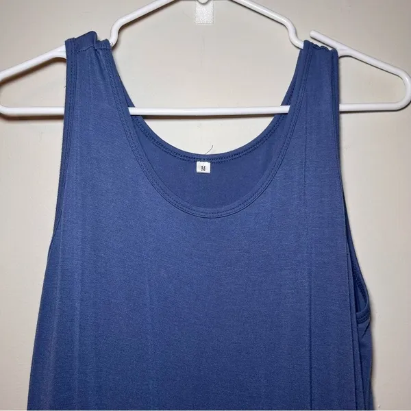 Women's Blue Gray Maxi Dress Flowy Soft Sleeveless Summer Casual Medium Beach - Image 2