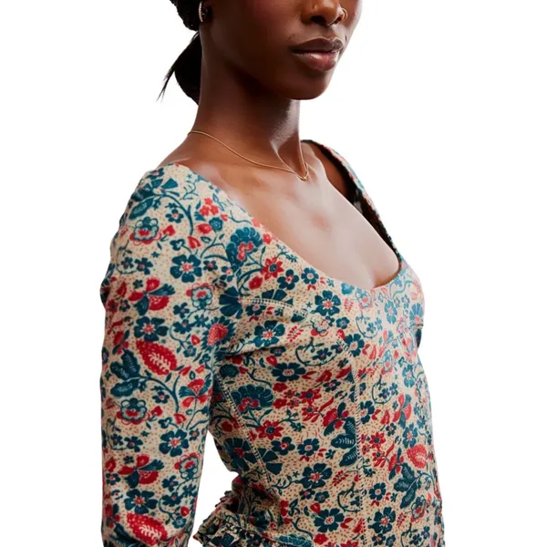 Free People sz M Ruffle Paisley Melanie Scoop Top Blouse Boho Feminine Cottage - Image 5