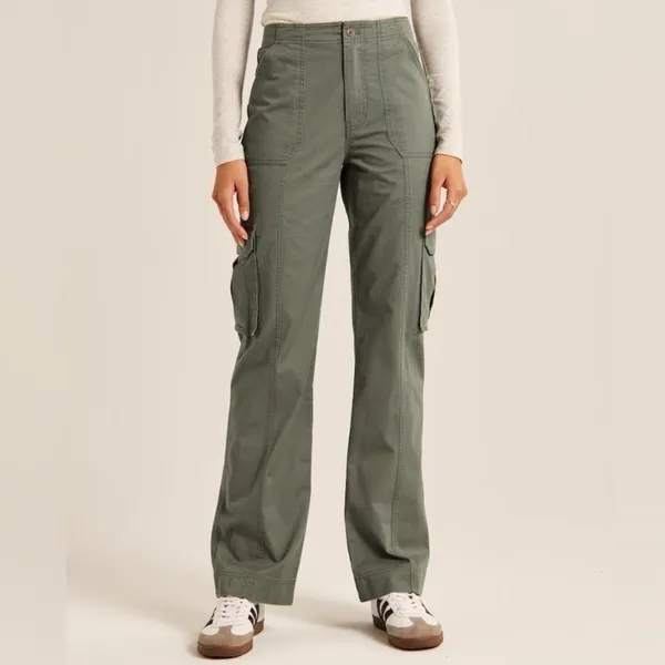 Abercrombie Cargo Pants Size 25 Green Wide Leg Baggy High Rise Minimalist Grunge - Image 2