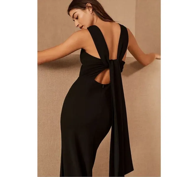 BHLDN Anthropologie London‎ Crepe Tie-Back Maxi Dress, Size 12 Large, Black NWT - Image 7