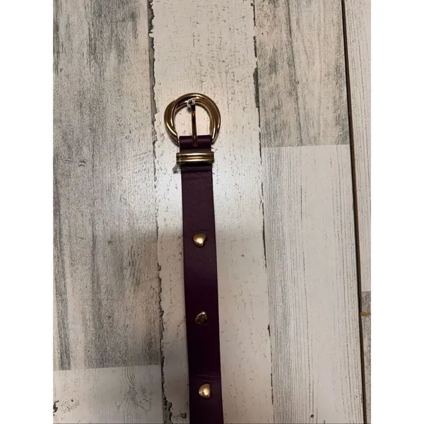 Burgundy Studded Belt Gold Hardware One Size Adjustable - Image 6