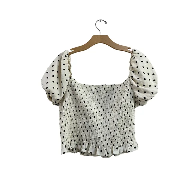H&M Smocked‎ Puff Sleeve Polka Dot Crop Top Cottagecore Coquette XL - Image 3