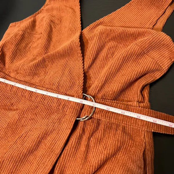 Lulus Rust Orange Corduroy Wrap Romper D-Ring Belt Pockets Medium NWT - Image 14