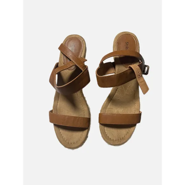 Style &‎ Co Wedge Sandals Womens 9M Brown Espadrille Ankle Strap Summer Boho - Image 2
