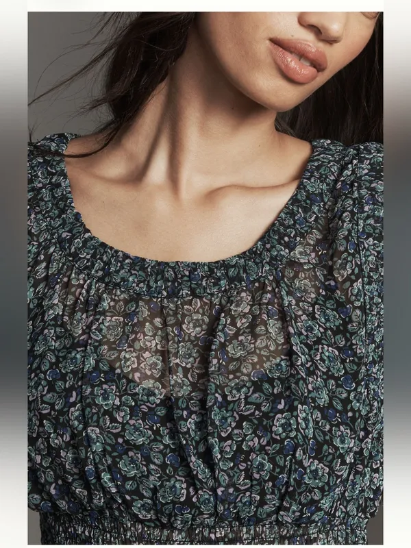Anthropologie Smocked Chiffon Tank Top NWT Large Floral Peplum Blouse - Image 3
