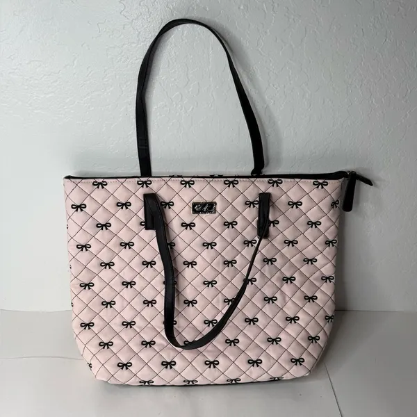 Luv Betsey By Betsey Johnson Pink Black Large Bag Bows Tote Quilted Y2K‎ Quirky - Image 11