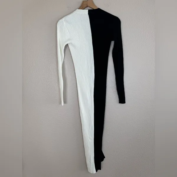 STAUD Shoko Sweater Midi Dress in Black White size Small $165 Colorblock - Image 12