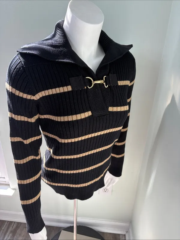 Ralph Lauren Black & Gold Striped Sweater Small - Image 4