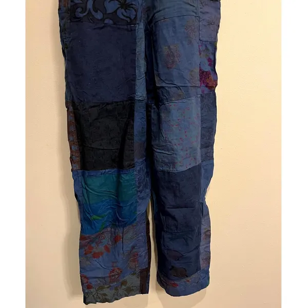 Patchwork Overalls Cotton Blue Crochet Heart Boho Hippie Women Size M - Image 4