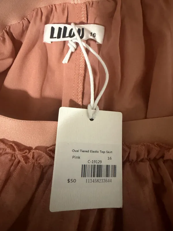 NWT Liuou Oval Tweed Elastic Top Tiered Ruffle Pink Barbie Coquette MIDI Skirt 16. - Image 6