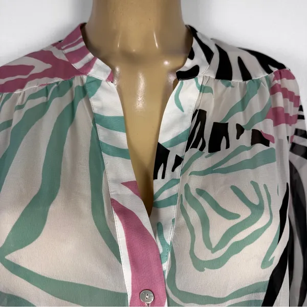 Zara Chiffon Tropical Blouse Sz XL Long Sleeves Shirt Top - Image 3
