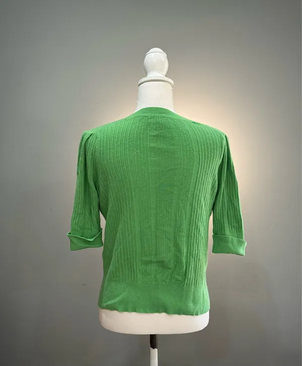 Green WHBM Knit V-Neck S/S Sweater Size L EUC - Image 2