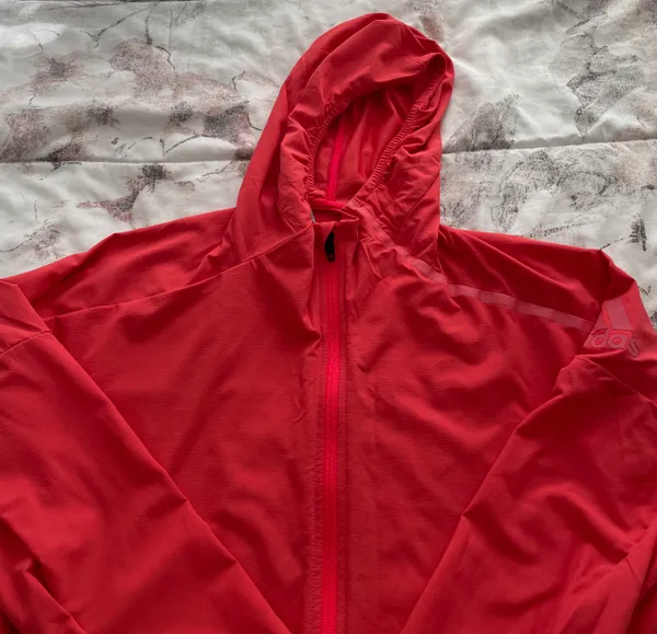 Orange Coral Hooded Full Zip Lined Pockets Logo Windbreaker, size M - Image 11