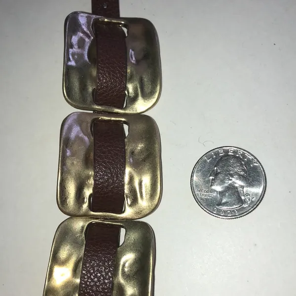Brown Leather and Gold Tone Boho Buckle Bracelet - Image 4