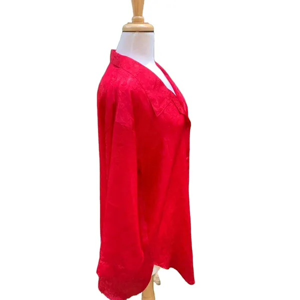 Victoria's Secret VTG 90's Pajama Top Sz PS Gold‎ Label Red Button Down Collar - Image 4