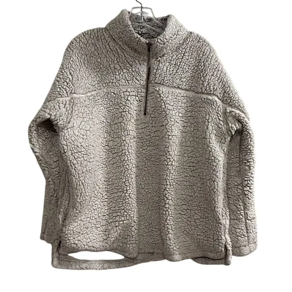Elodie Women's Gray Sherpa Fleece 1/4 Zip Pullover‎ Jacket L - Image 2