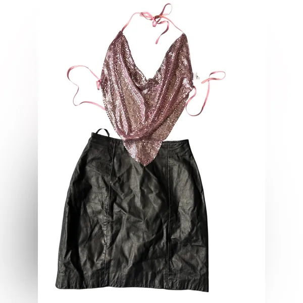 BACKLESS HALTER TOP MADE OF METAL MESH - Pink - Image 4