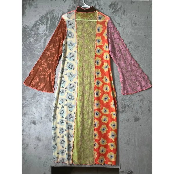 CeliaB Patchwork Floral Lace Bell Sleeve Dress Boho Cottagecore Whimsical Large - Image 4