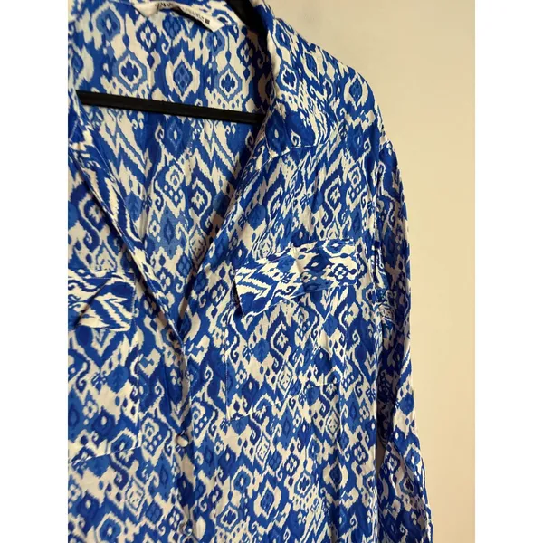 Zara Blue & White Printed Midi Shirt Dress - Image 5