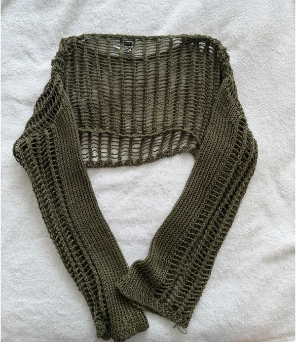 Princess Polly Kennedy Cropped Sweater Olive - Image 4