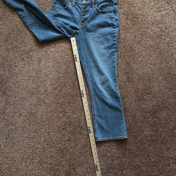 J Crew Jeans Mid Rise Flare Crop Womens 27 Button Fly Blue Retro Denim Preppy - Image 8