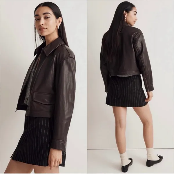 Skirt Wool-Blend Mini Pinstripe Italian Fabric Almost Black 12 NWT New - Image 3