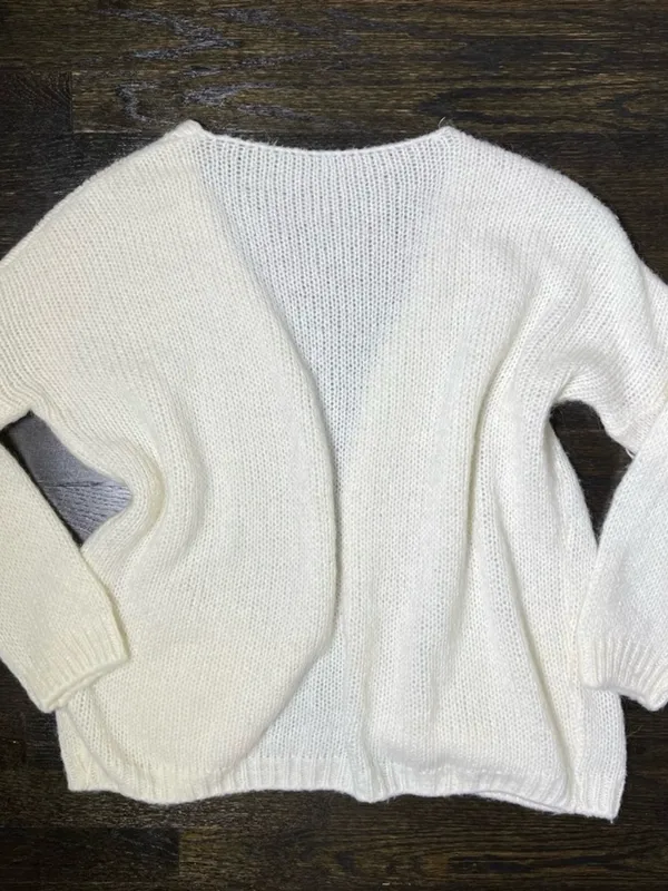 Cream Open Front Knit Mohair Blend Cardigan Sweater - Image 5