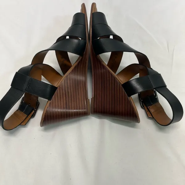 Franco Sarto Black Leather‎ Strapy Wedge Sandal 3.5” Heel 6.5 Like New Worn X1 - Image 5