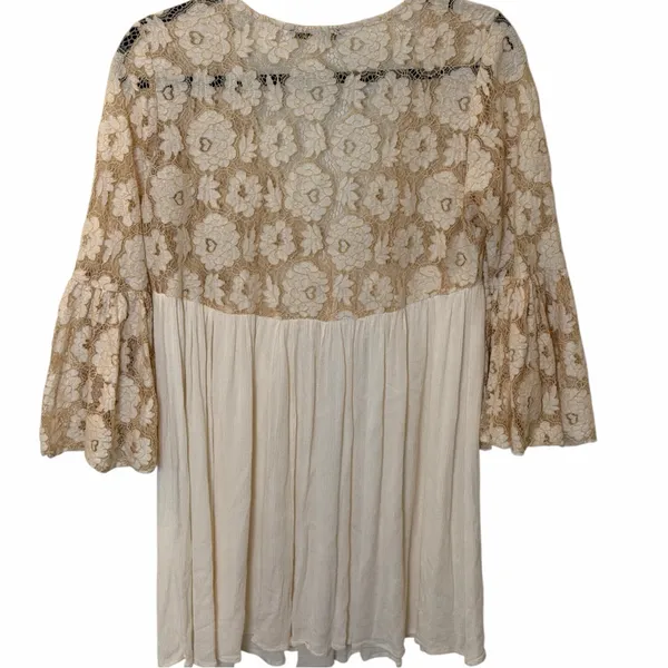 Boho Lace Bell Sleeve Babydoll Mini Dress / Tunic Festival Hippie Cottagecore M - Image 6