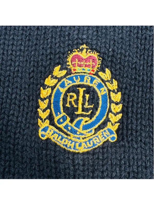 Vintage Lauren Ralph Lauren Black Knit Full Zip Hooded Sweater, Size M - Image 10
