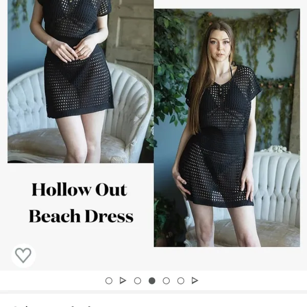 Crochet Beach Cover Up Hallow out Short Sleeve VNeck new in Black - Image 4