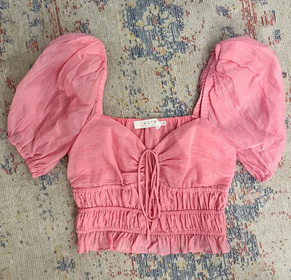 ASTR Smocked Puff Sleeve Top - Pink - Image 3