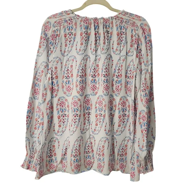 Talbots Women's White Preppy Cottagecore Floral Smocked Cuff‎ Blouse Large - Image 6