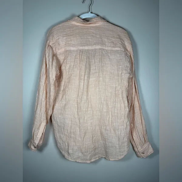 Anthropologie Orange Peach Cotton Gauze Bib-Front Popover Long Sleeve Shirt S - Image 5
