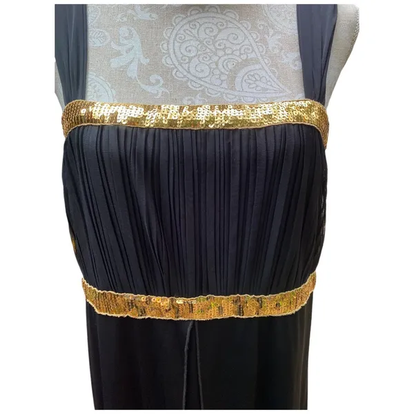 Nikki Mae Black Gold Sequined Empire Waist Evening Prom Maxi Dress Size 20 - Image 5