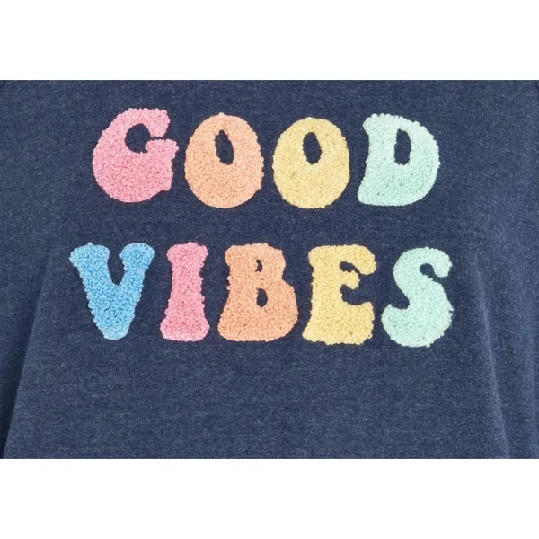 Wildfox "Good Vibes" Crewneck Sweatshirt Blue Multi‎ Chenille Applique Size S - Image 3