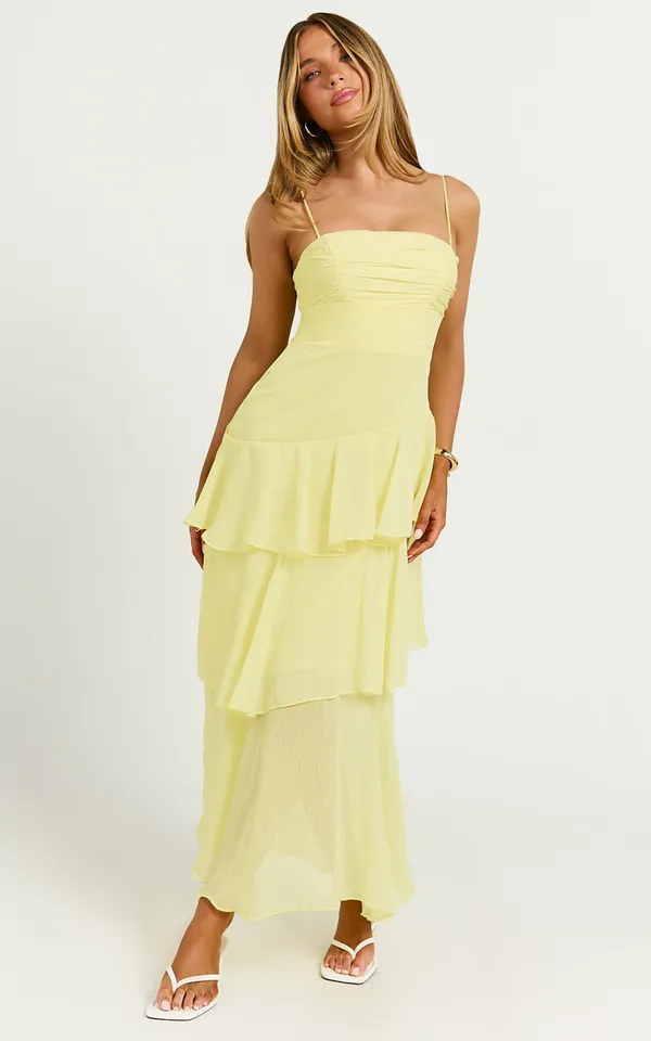 New Showpo Johanna Midi Dress Straight Neck Tiered Dress Size Small MSRP $99 - Image 3