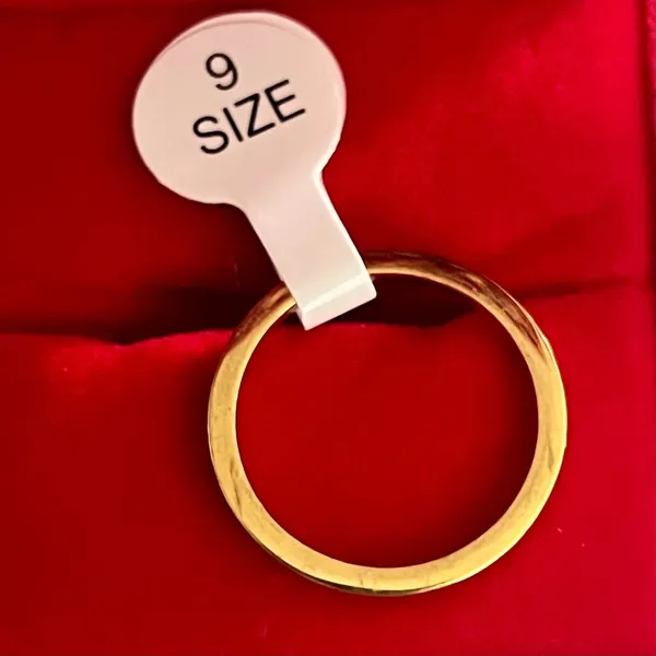 Gold 2mm Band Ring Size 9 Minimalist Stackable Flat Ring - Image 3
