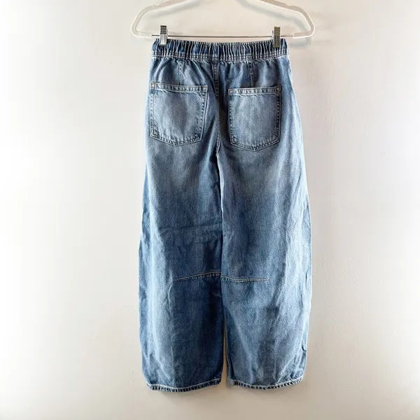 GAP Easy Pull On High Rise Elastic Waist Horseshoe Barrel Jeans Blue XXS - Image 4