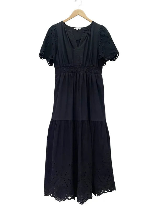 Baltic Born Annette Eyelet Tiered Midi Maxi Dress Black Sz L Puff Sleeve Cottage - Image 2