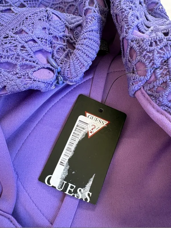 NWT GUESS Geo Lace Flounce Hem Dress Violet Size 8 - Image 11