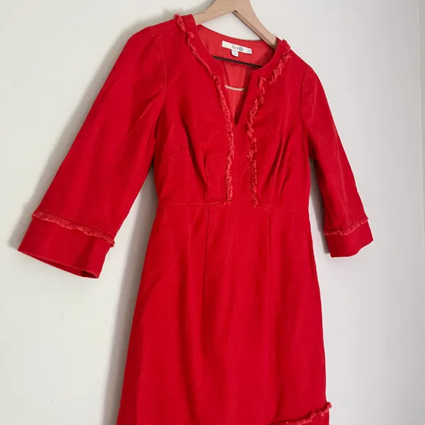 Boden Women’s 3/4 Sleeve V Neck Fringe Detail Dress in Orange Size 4 Petite - Image 3