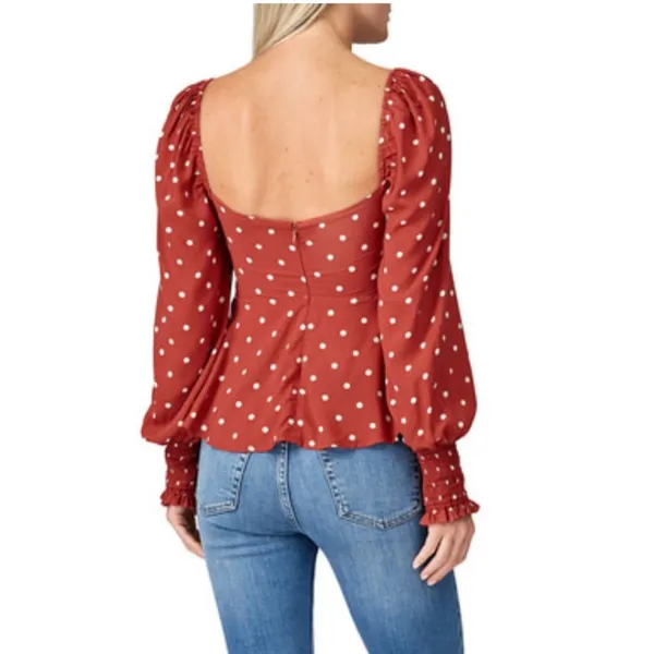 Auguste The Label Polly Sunday Polka Dot Peplum Blouse Red 8 - Image 5