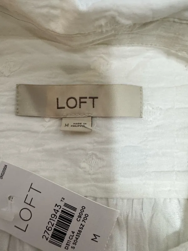 LOFT Cream Textured Button-Down Top - Image 4